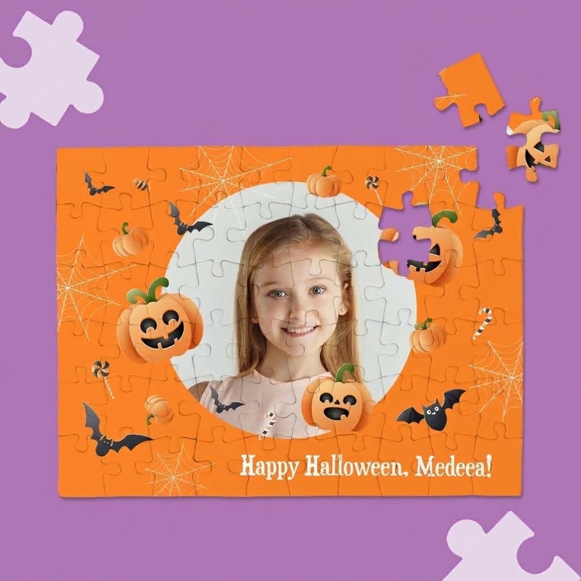 Rompecabezas personalizado con una foto y un mensaje: «Feliz Halloween»