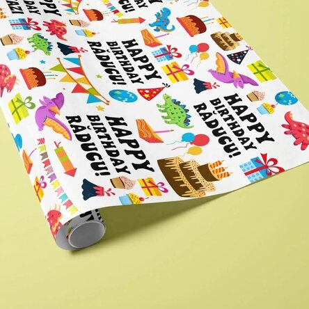 Personalised gift wrapping paper with text - Dinosaur Party