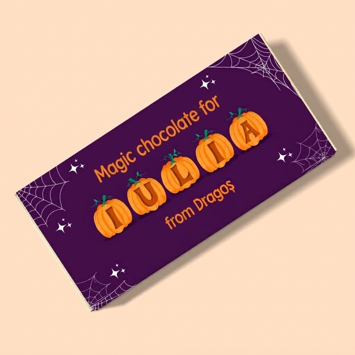 Chocolate personalizado con mensaje: «Halloween mágico»