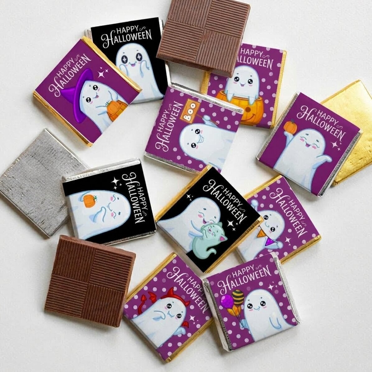Lote de 10 minichocolates personalizados con texto - Cute Halloween