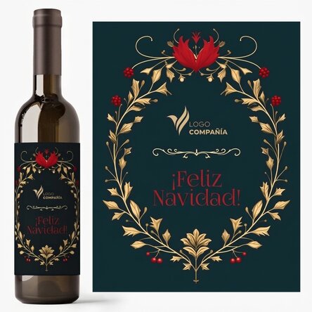 Vino personalizado con texto y logotipo: ¡Feliz Navidad!