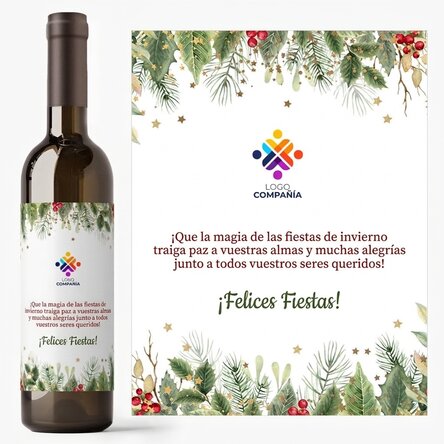 Vino personalizado con texto y logotipo: ¡Felices fiestas!