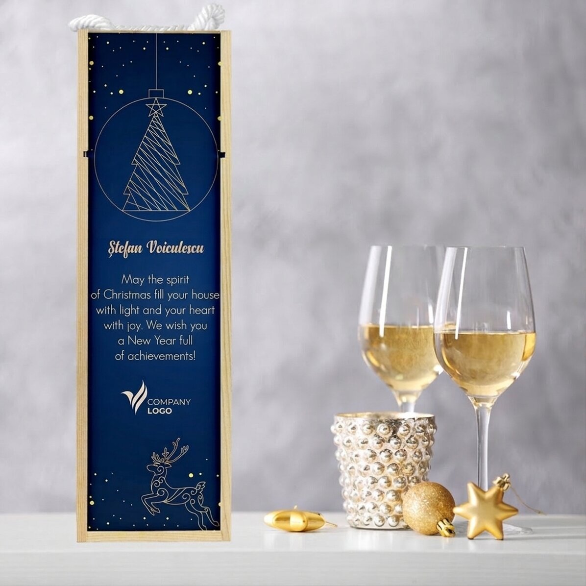 Personalised wine box with logo and message - Gold