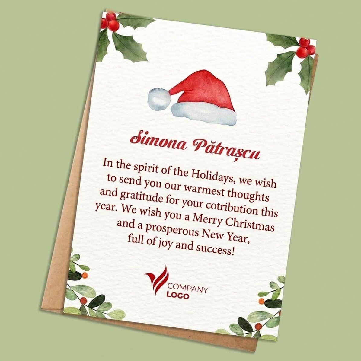 Tarjeta personalizada con logotipo y texto - Santa