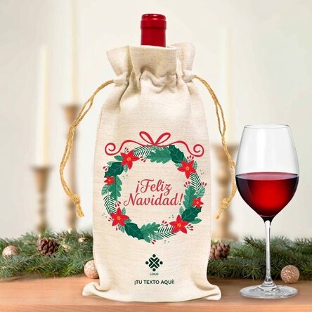 Bolsa personalizada para botella de vino con logotipo y mensaje: ¡Feliz Navidad!