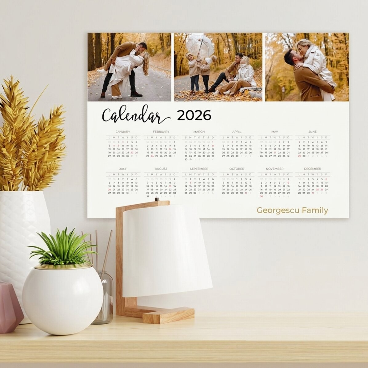 Póster calendario personalizado con 3 fotos y un mensaje