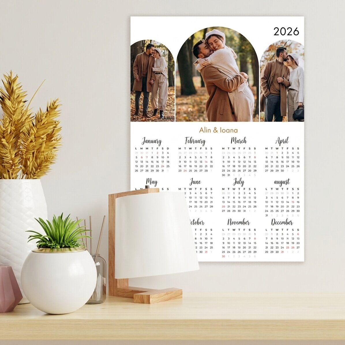 Póster calendario personalizado con 3 fotos y nombre