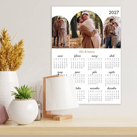Póster calendario personalizado con 3 fotos y nombre