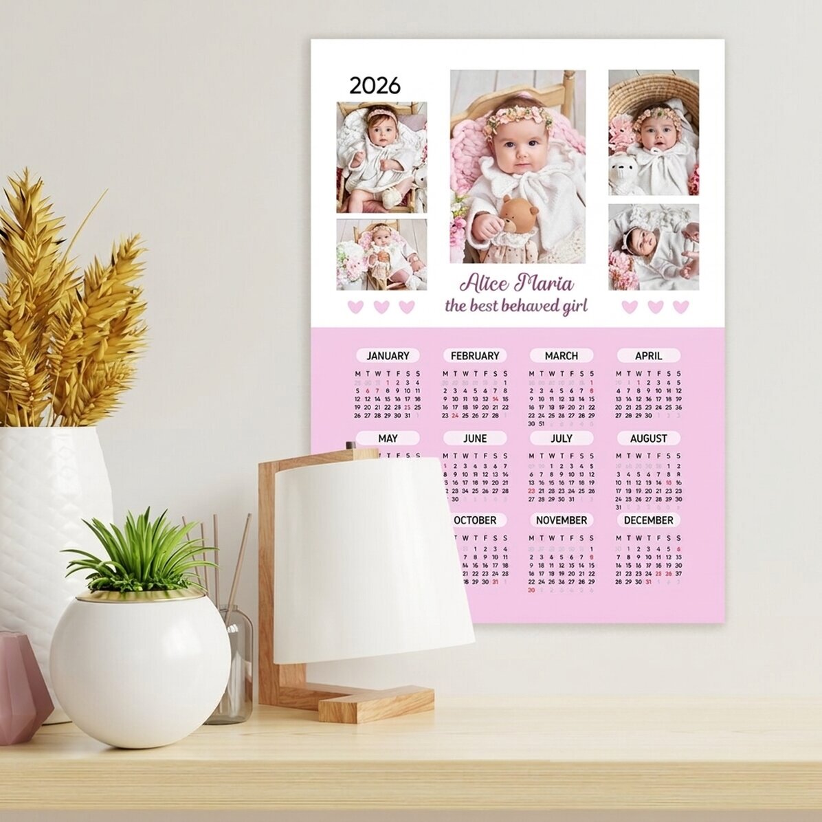 Póster calendario personalizado con 5 fotos y texto - Bebé