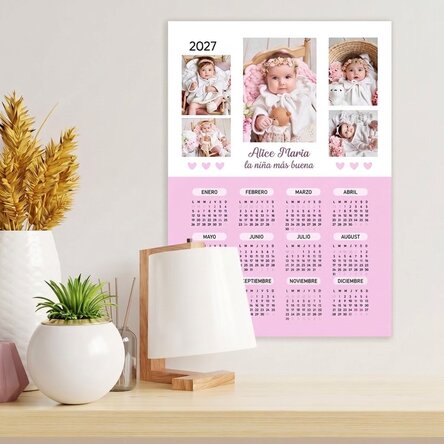 Póster calendario personalizado con 5 fotos y texto - Bebé