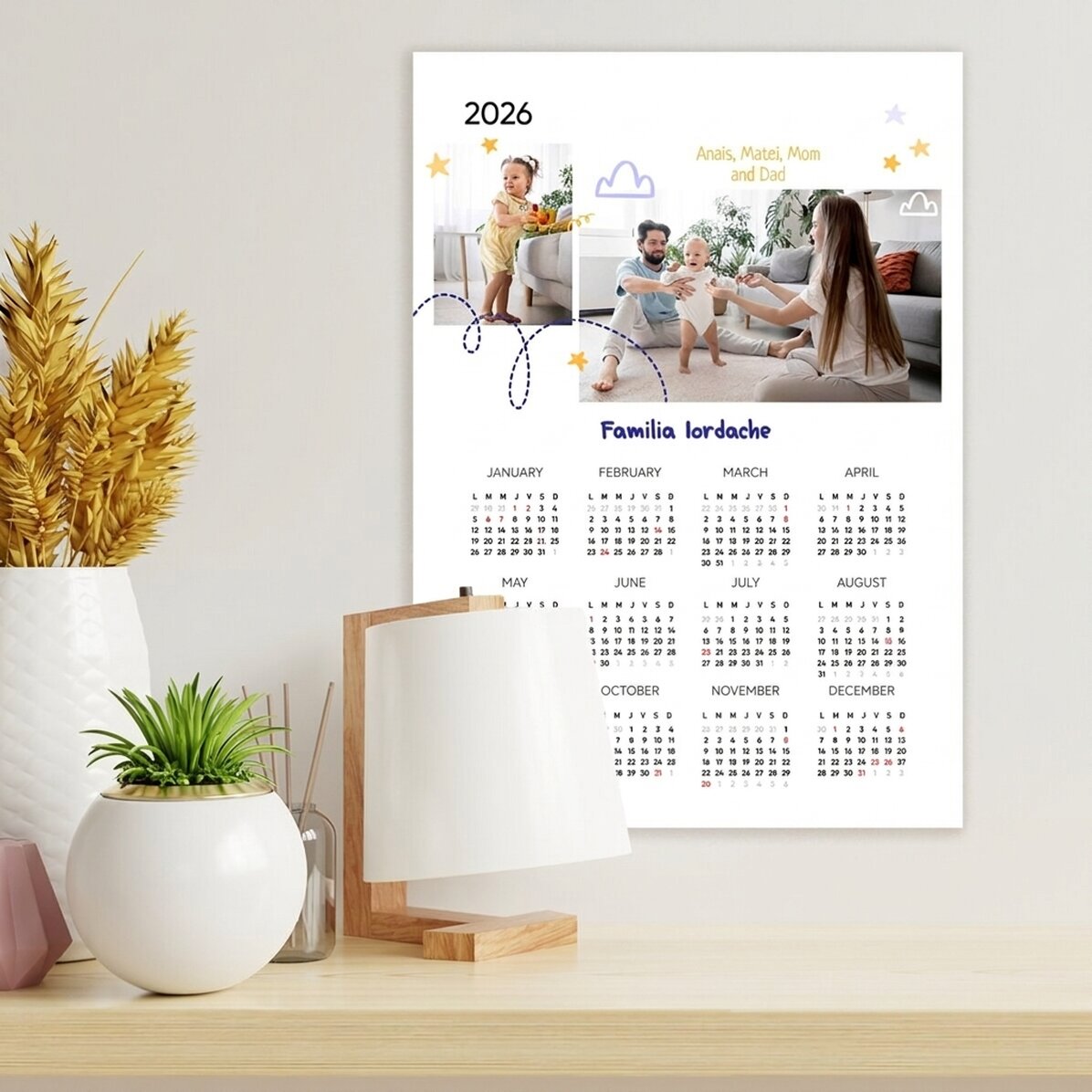 Póster calendario personalizado con 2 fotos y texto - Familia