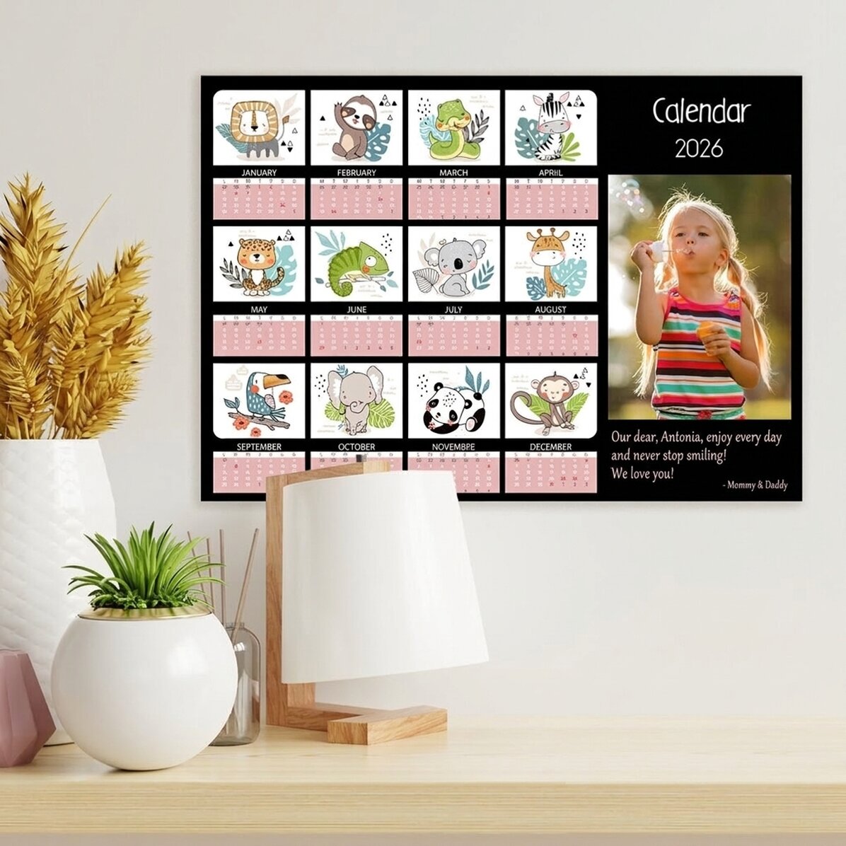 Póster calendario personalizado con una foto y un mensaje - Niños