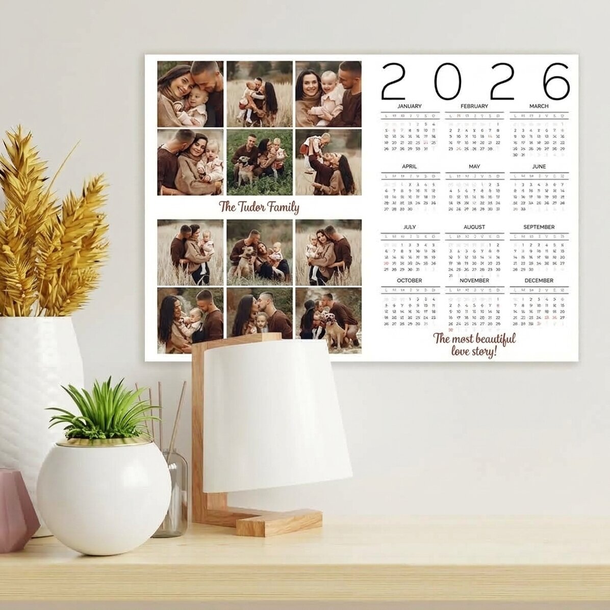 Póster calendario personalizado con 12 fotos y un mensaje