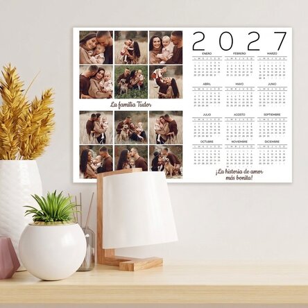 Póster calendario personalizado con 12 fotos y un mensaje