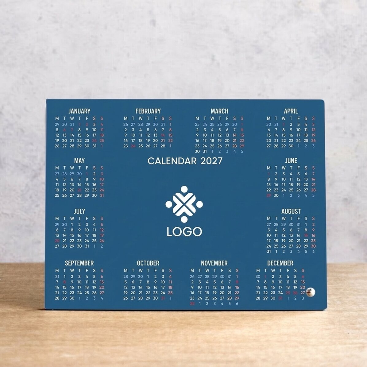 Marco de fotos de escritorio personalizado con logotipo y calendario