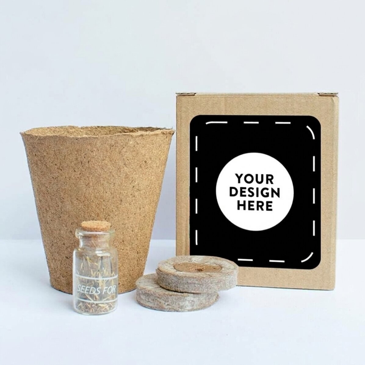 Kit para plantar semillas de abeto en una cajita personalizada con tu diseño