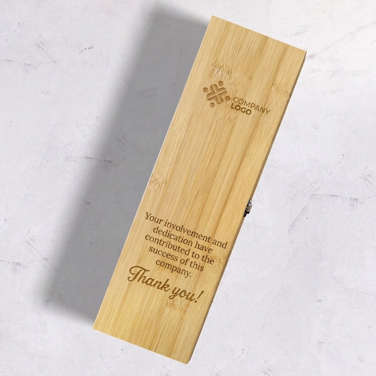 Caja de vino de bambú con accesorios, personalizada con logotipo y texto