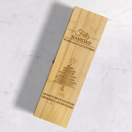 Caja de vino de bambú con accesorios, personalizada con un mensaje - Star Christmas Tree