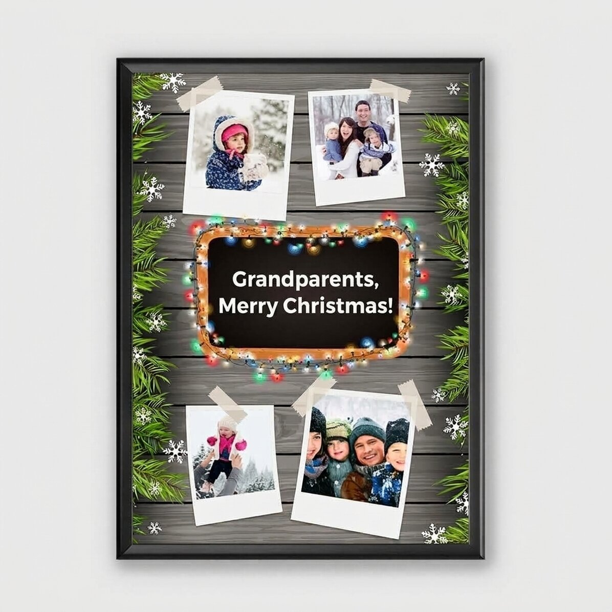 Cuadro personalizado con 4 fotos y texto - modelo navideño