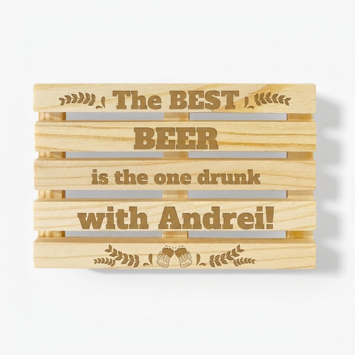 Posavasos con forma de paleta personalizado con texto: «La mejor cerveza»