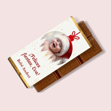 Mini tableta de chocolate personalizada con una foto y un mensaje - Bola de Navidad