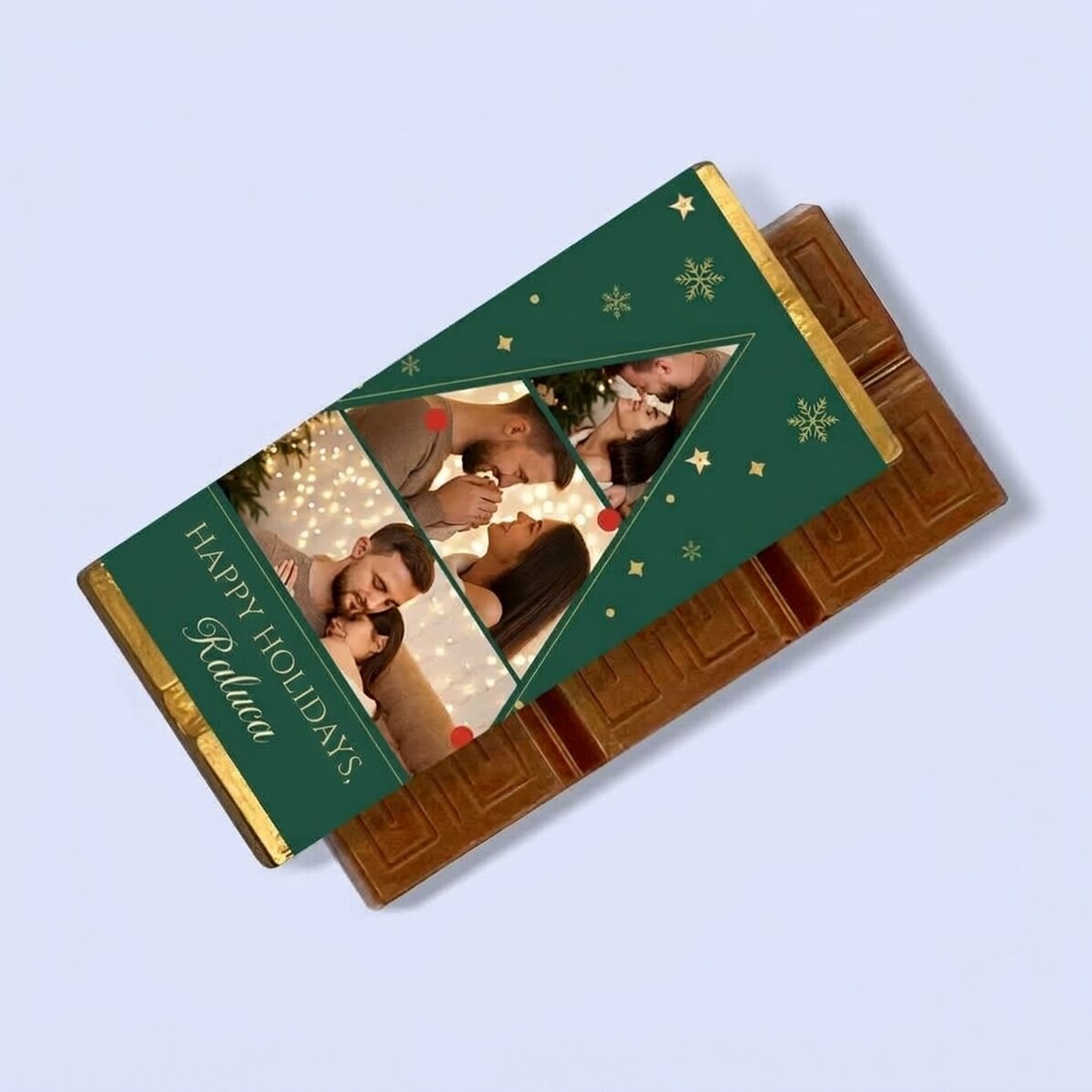 Mini tableta de chocolate personalizada con 3 fotos y un mensaje - Árbol de Navidad