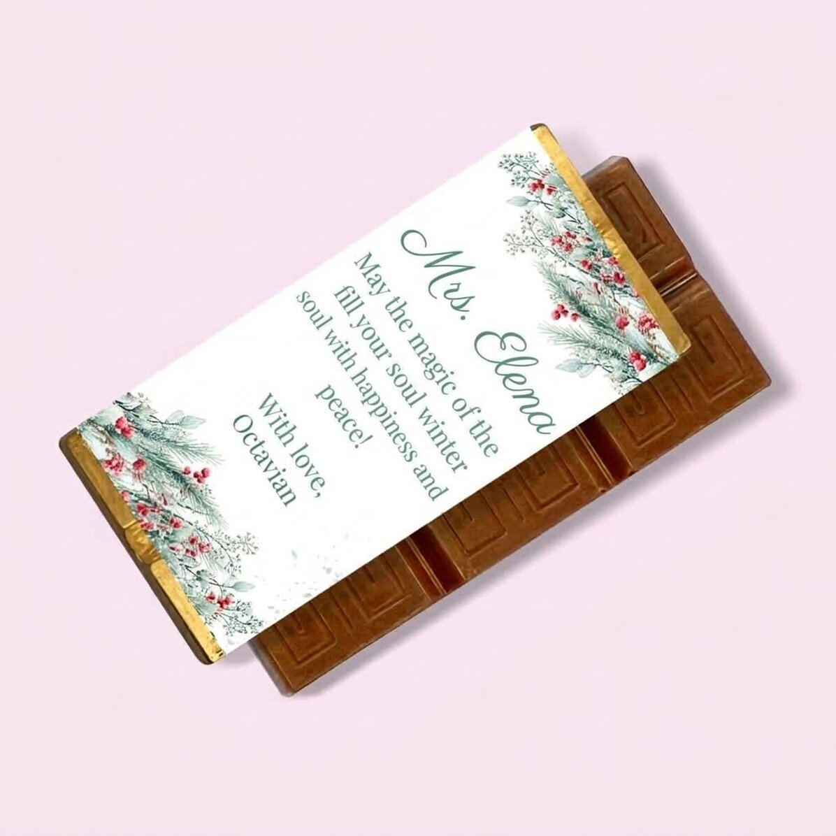 Mini tableta de chocolate personalizada con un mensaje navideño