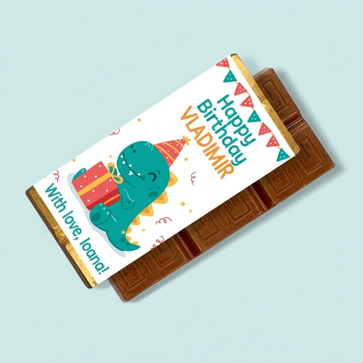 Mini tableta de chocolate personalizada con mensaje - Happy Dino