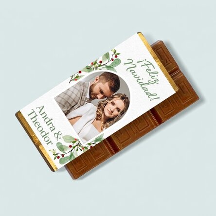 Mini tableta de chocolate personalizada con una foto y un mensaje: «Navidad con los seres queridos»