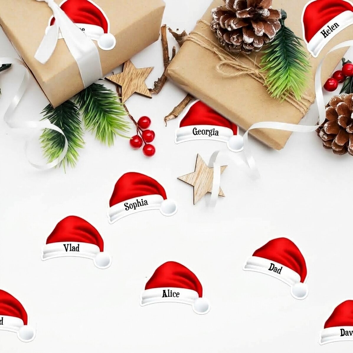 Lote de 12 pegatinas (etiquetas autoadhesivas) personalizadas con nombre: Papá Noel
