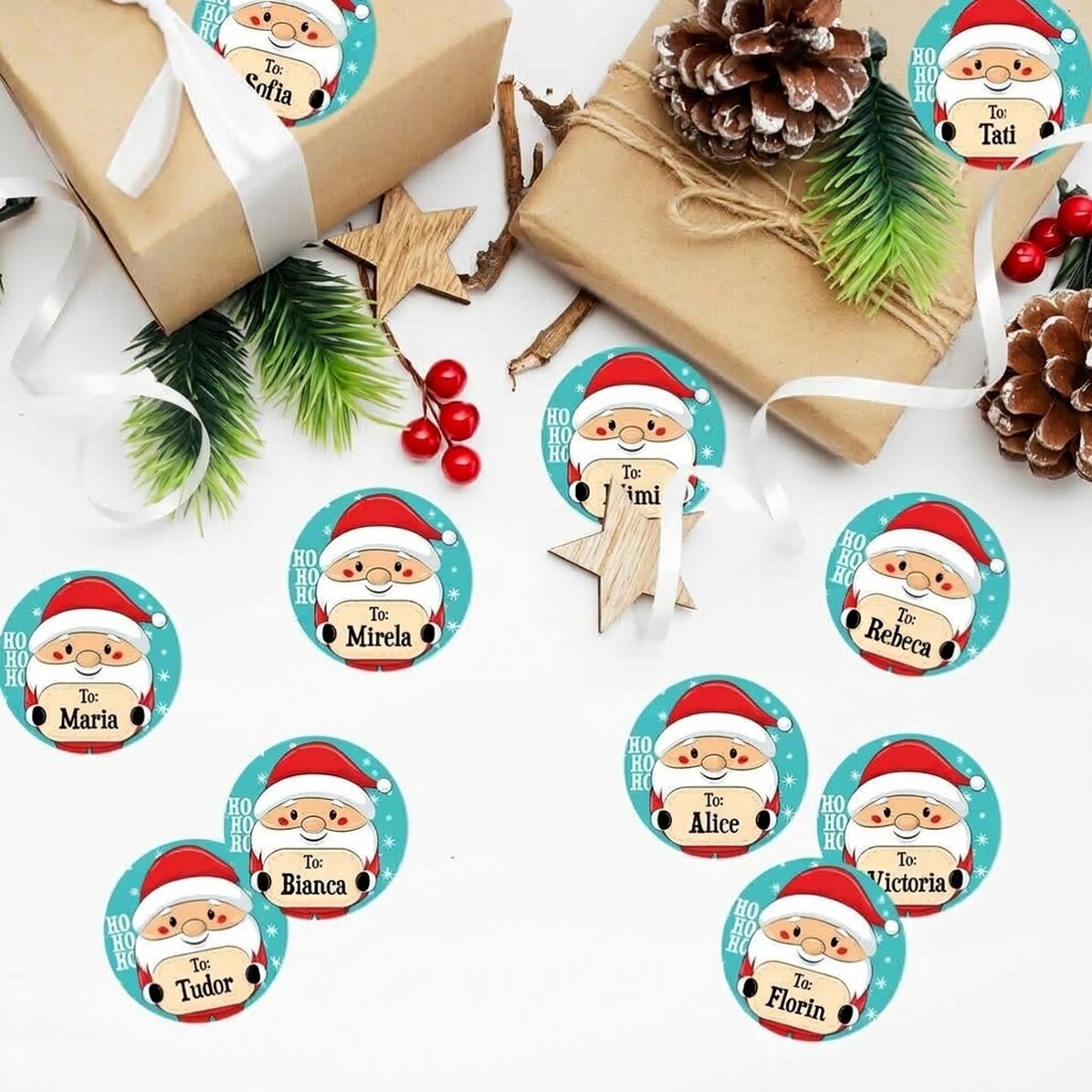 Lote de 12 pegatinas (etiquetas autoadhesivas) personalizadas con mensaje - De Papá Noel