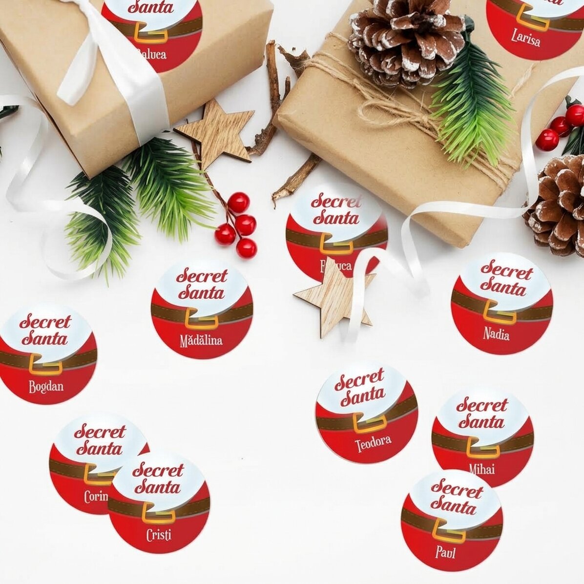 Lote de 12 pegatinas (etiquetas autoadhesivas) personalizadas con mensaje - Amigo invisible