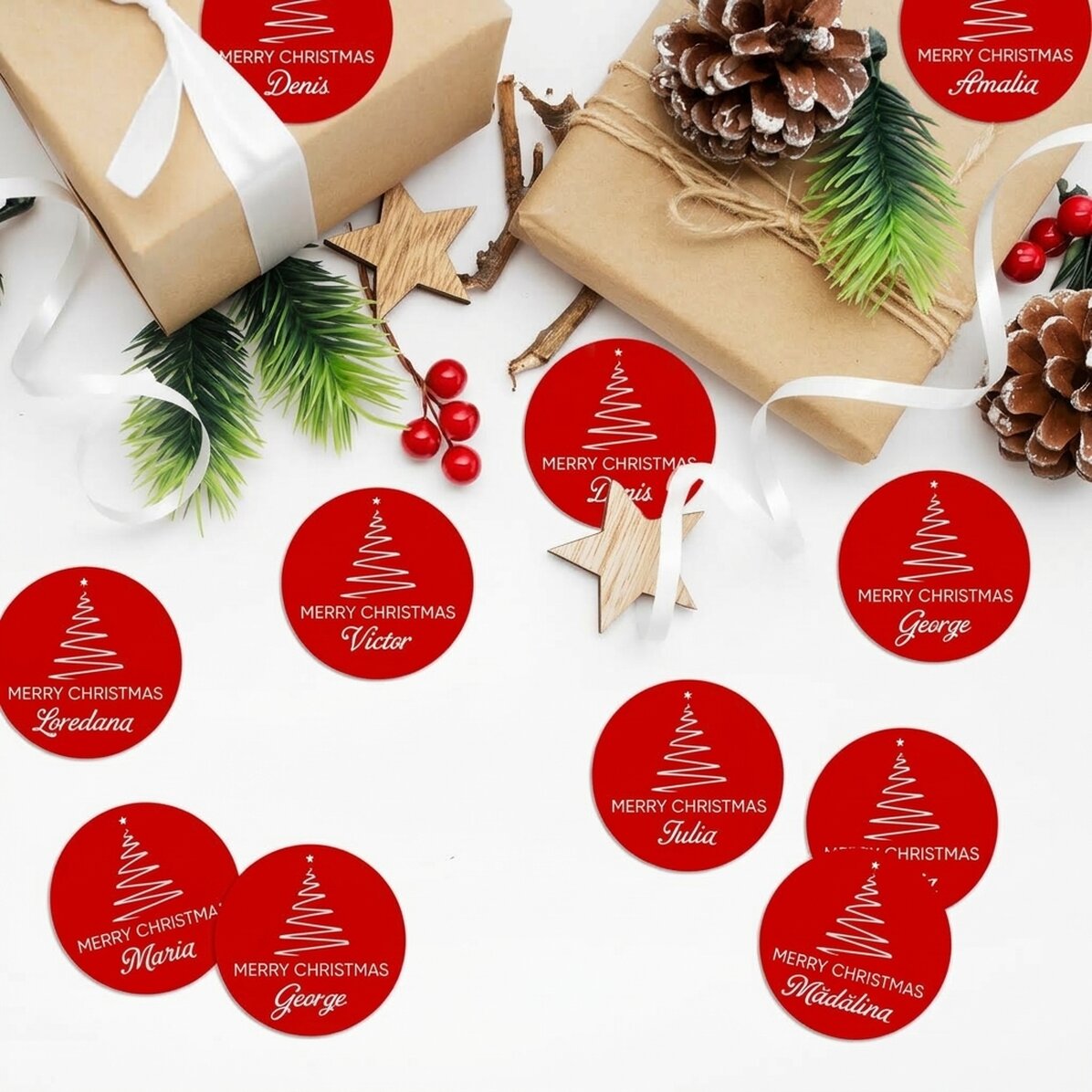 Lote de 12 pegatinas (etiquetas autoadhesivas) personalizadas con mensaje - Navidad
