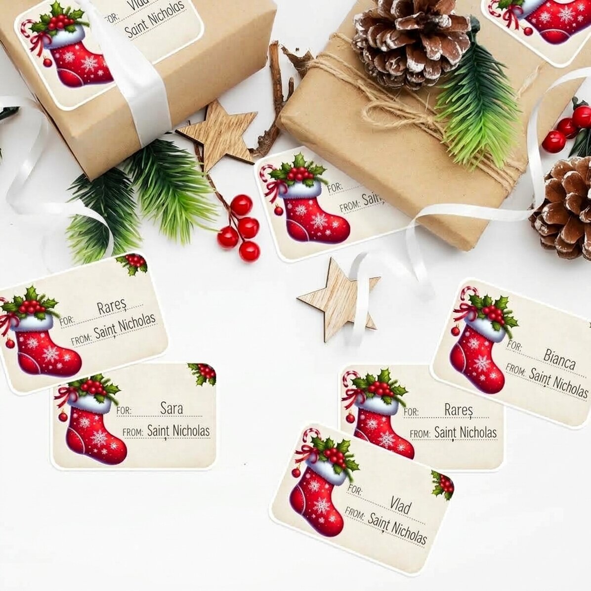 Lote de 8 pegatinas (etiquetas autoadhesivas) personalizadas - Con cariño, Papá Noel