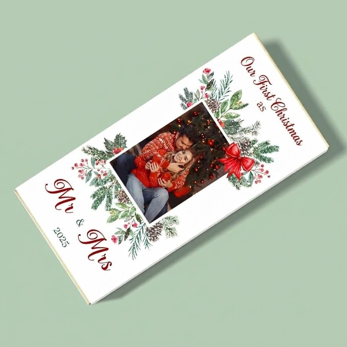 Chocolate personalizado con foto y mensaje - Nuestra primera Navidad
