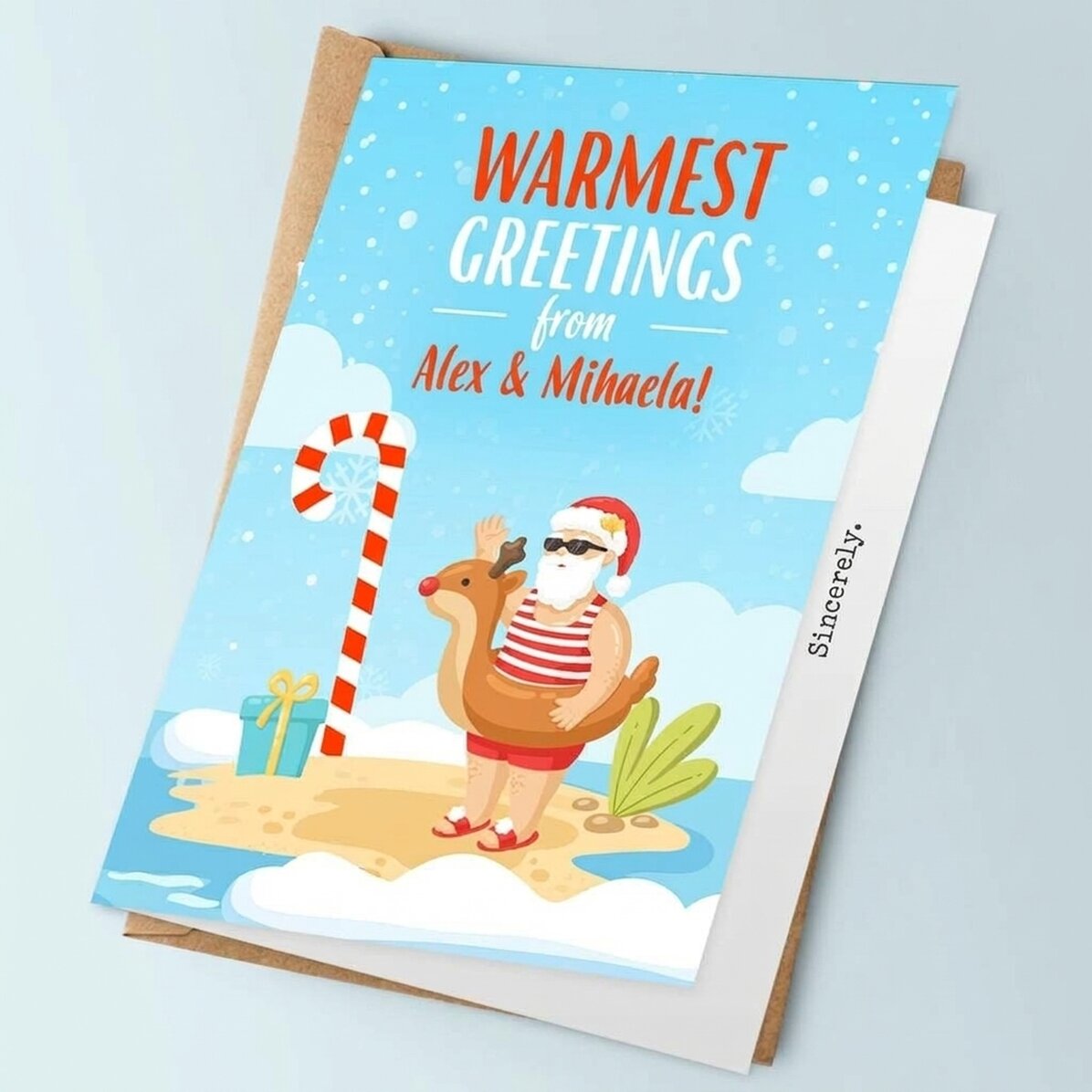 Tarjeta de felicitación personalizada con mensaje navideño: «Cálidos deseos»