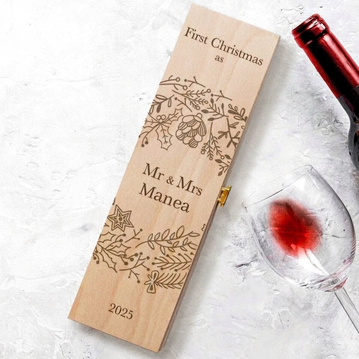 Caja de vino personalizada con mensaje - Mr & Mrs