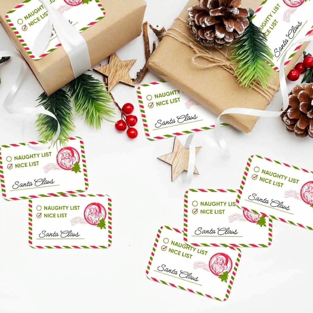 Lote de 8 pegatinas (etiquetas autoadhesivas) personalizadas - Naughty List