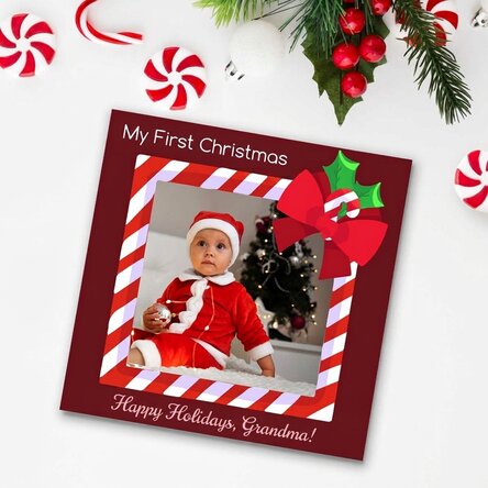 Imán personalizado de 10x10 con foto y texto: ¡Felices fiestas!