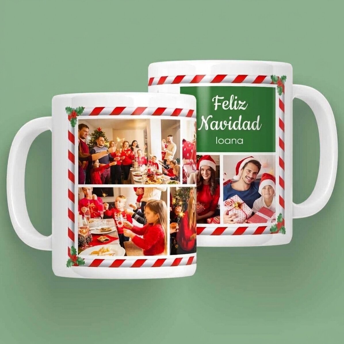 Taza personalizada con texto y 7 fotos - Papá Noel