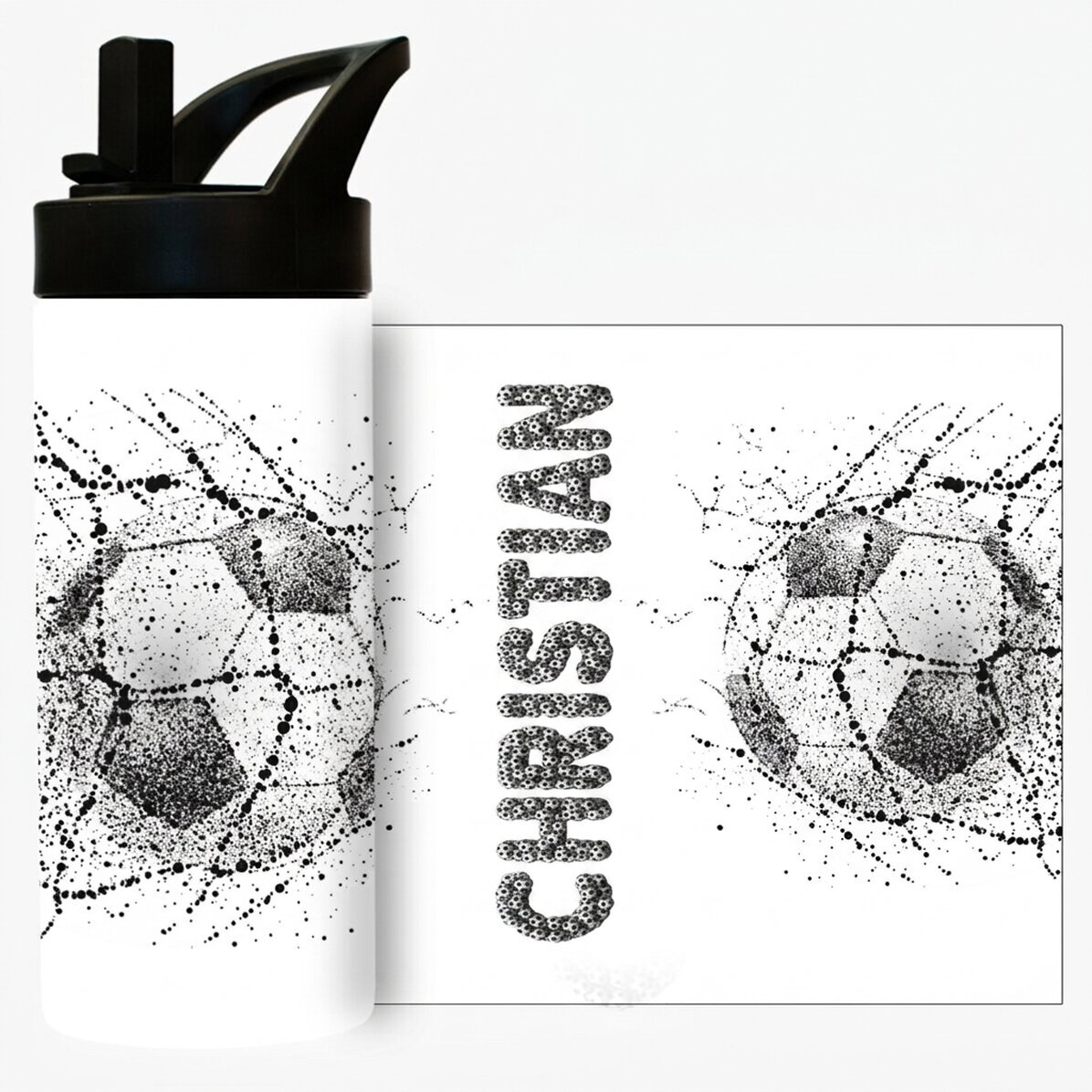 Término con asa y pajita personalizado con texto - Fútbol