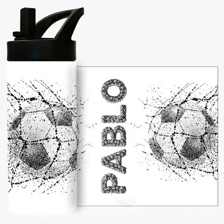 Término con asa y pajita personalizado con texto - Fútbol