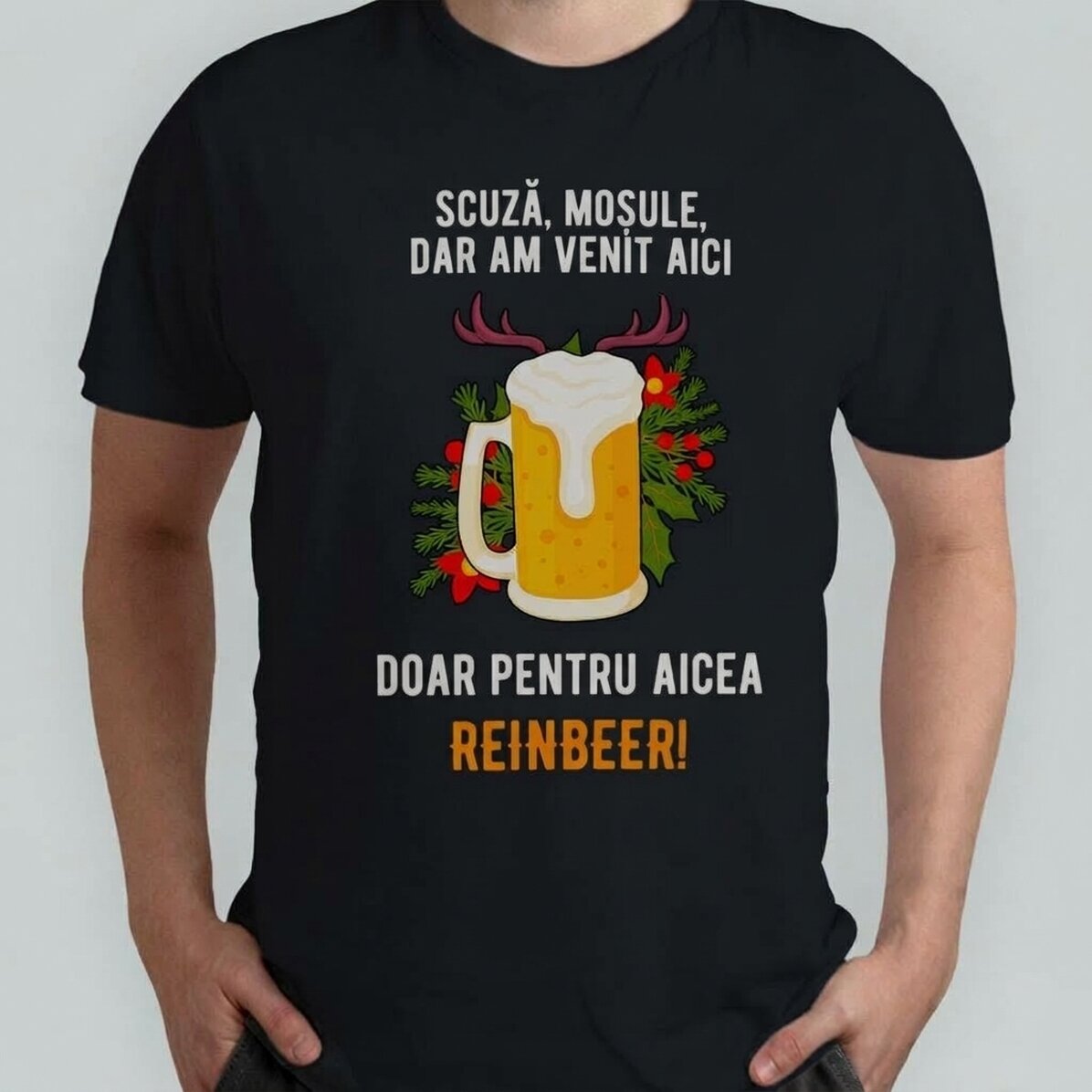 Camiseta de algodón personalizada con un mensaje navideño - Reinbeer