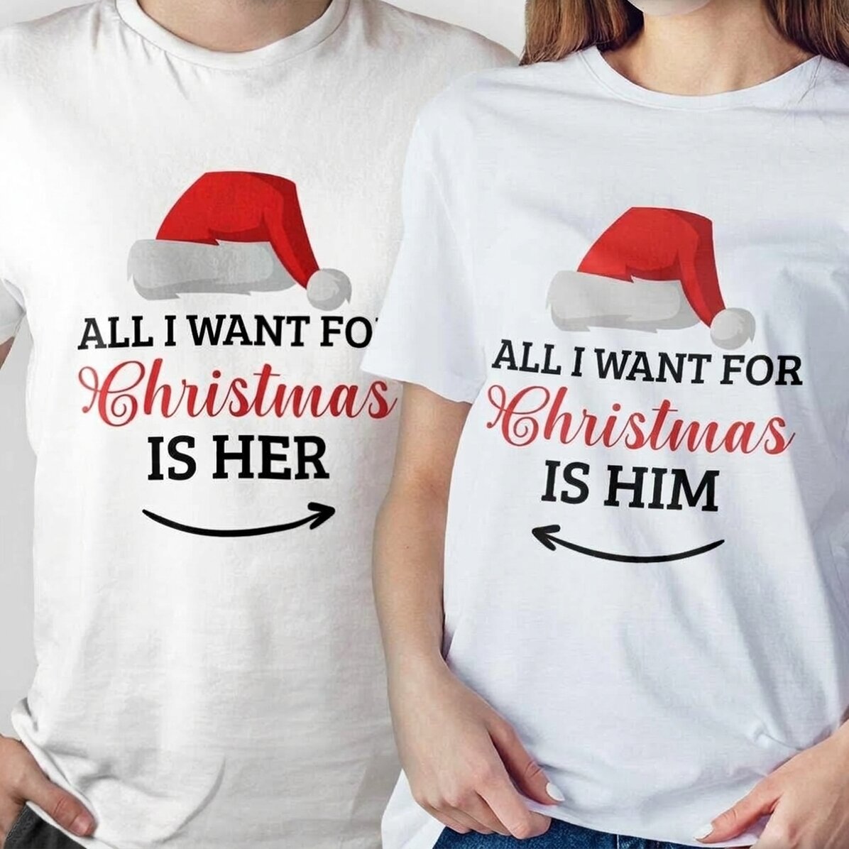 Camiseta de algodón personalizada con un mensaje navideño: «All I want for Christmas»