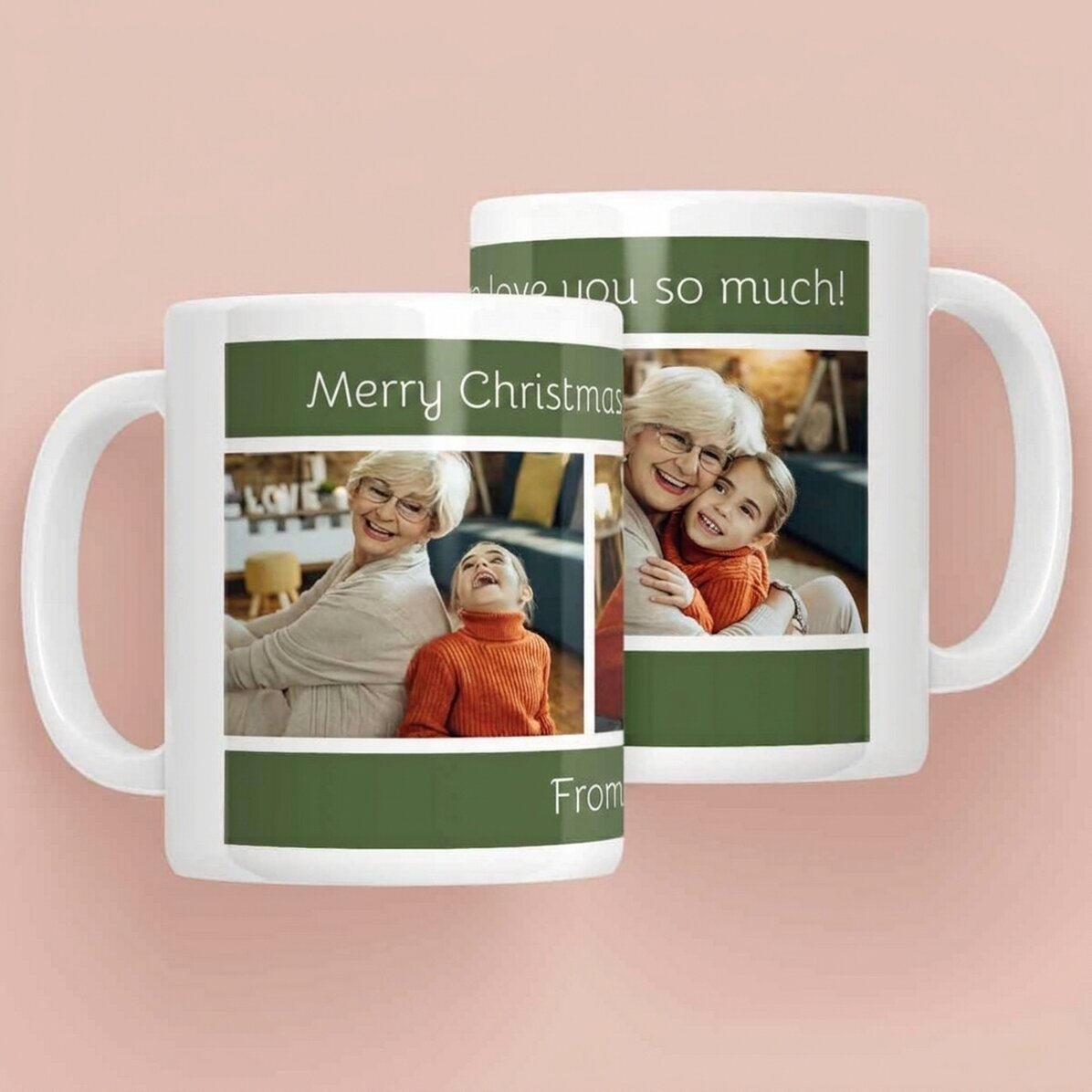 Taza personalizada con texto y 3 fotos: ¡Feliz Navidad!