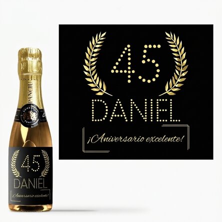 Mini botella de vino espumoso personalizada con un mensaje de cumpleaños - Dorado