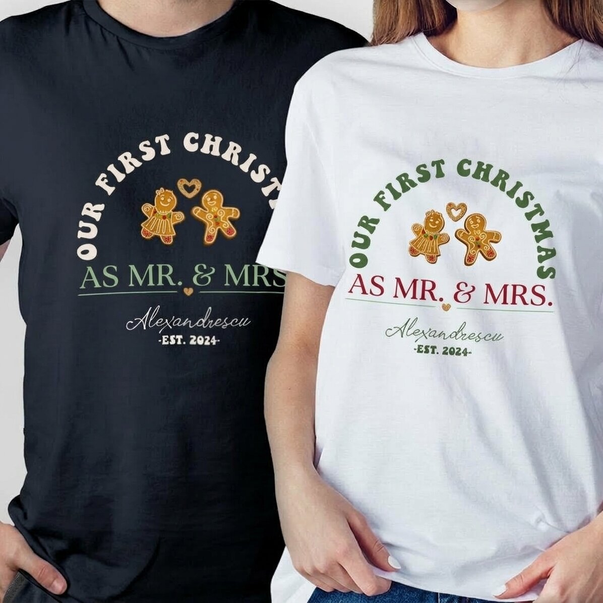 Camiseta de algodón personalizada con un mensaje navideño - El señor y la señora