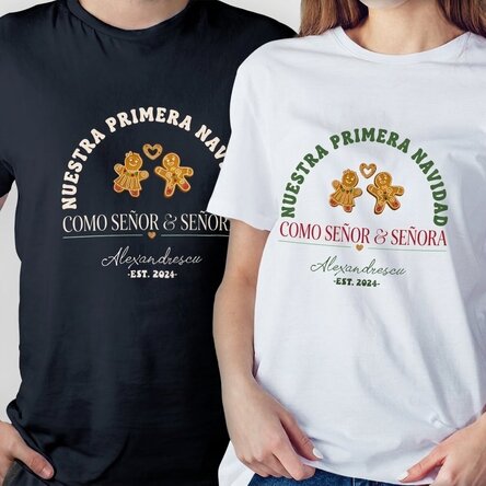 Camiseta de algodón personalizada con un mensaje navideño - El señor y la señora
