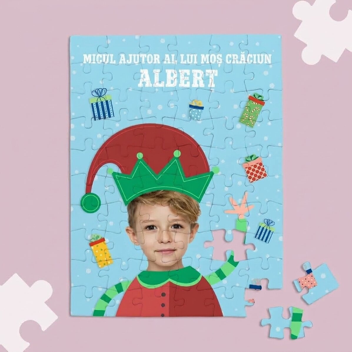 Rompecabezas personalizado con una foto y un texto - El ayudante de Papá Noel