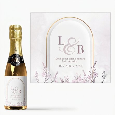 Mini botella de vino espumoso personalizada con texto - Recuerdo de boda